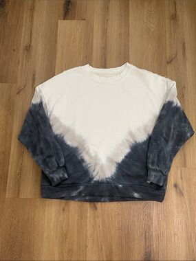 FP Movement by Free People White and Navy Tie-Dye Pullover Sweatshirt